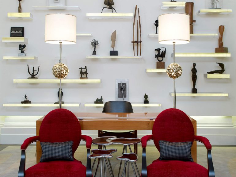 Bloomsbury-study-ornaments-floor-lamps-sculpture-chairs-interior